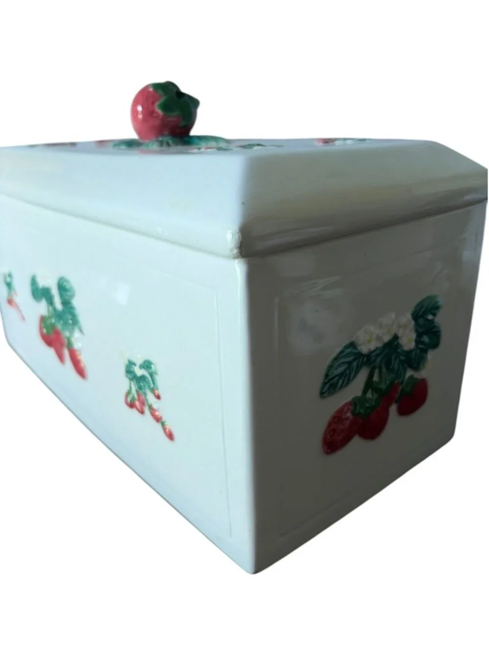 strawberry vintage ceramic bread box cottage core hand painted Country kitchen